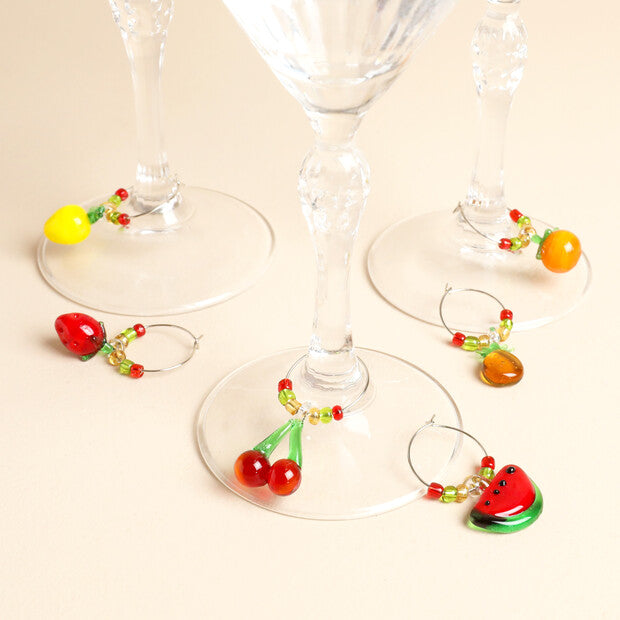 Set of 6 Beaded Fruit Wine Glass Charms