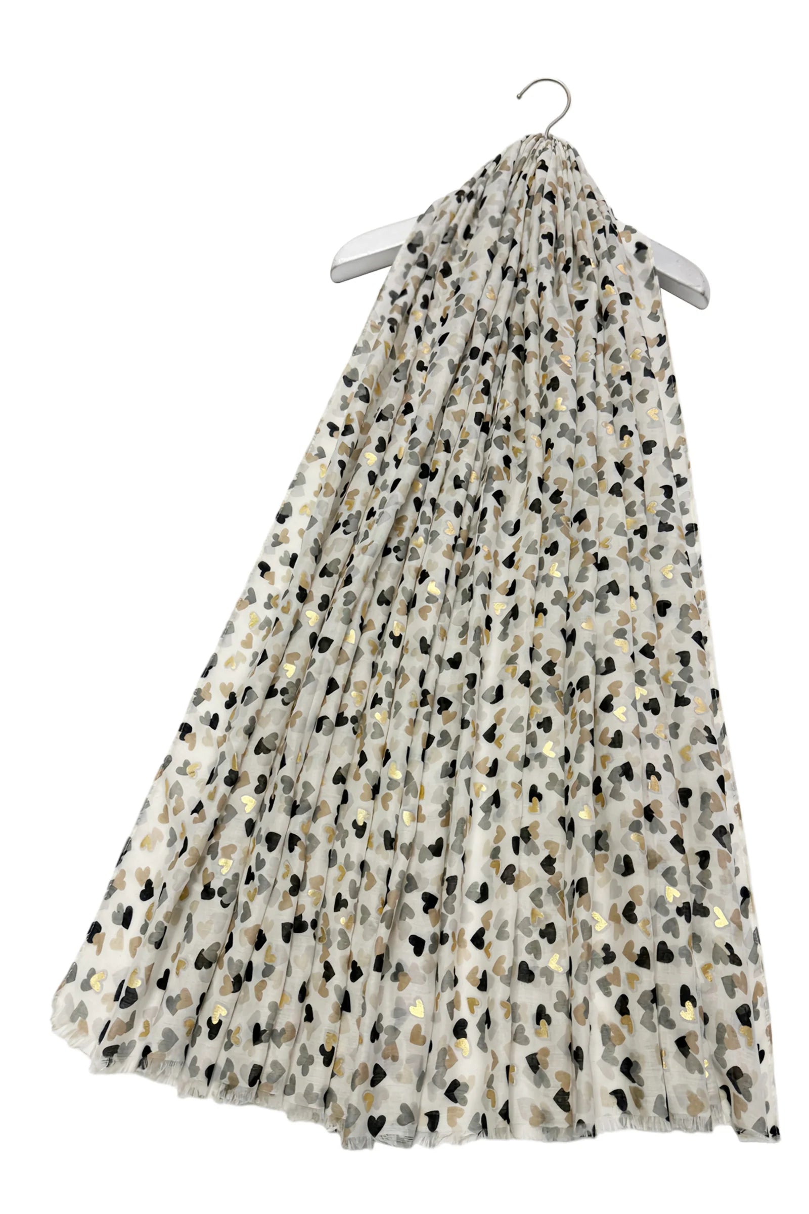 Scattered Heart Frayed & Foiled Scarf - Grey - More Than Just a Gift | Narborough Hall