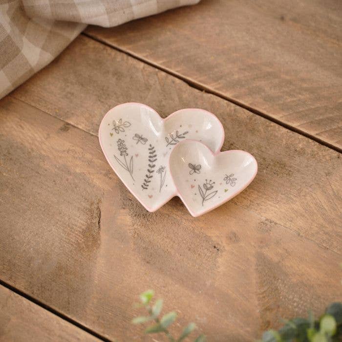 Langs - Gracefully Gifted Stoneware Double Heart Shaped Trinket Dish Gift Boxed