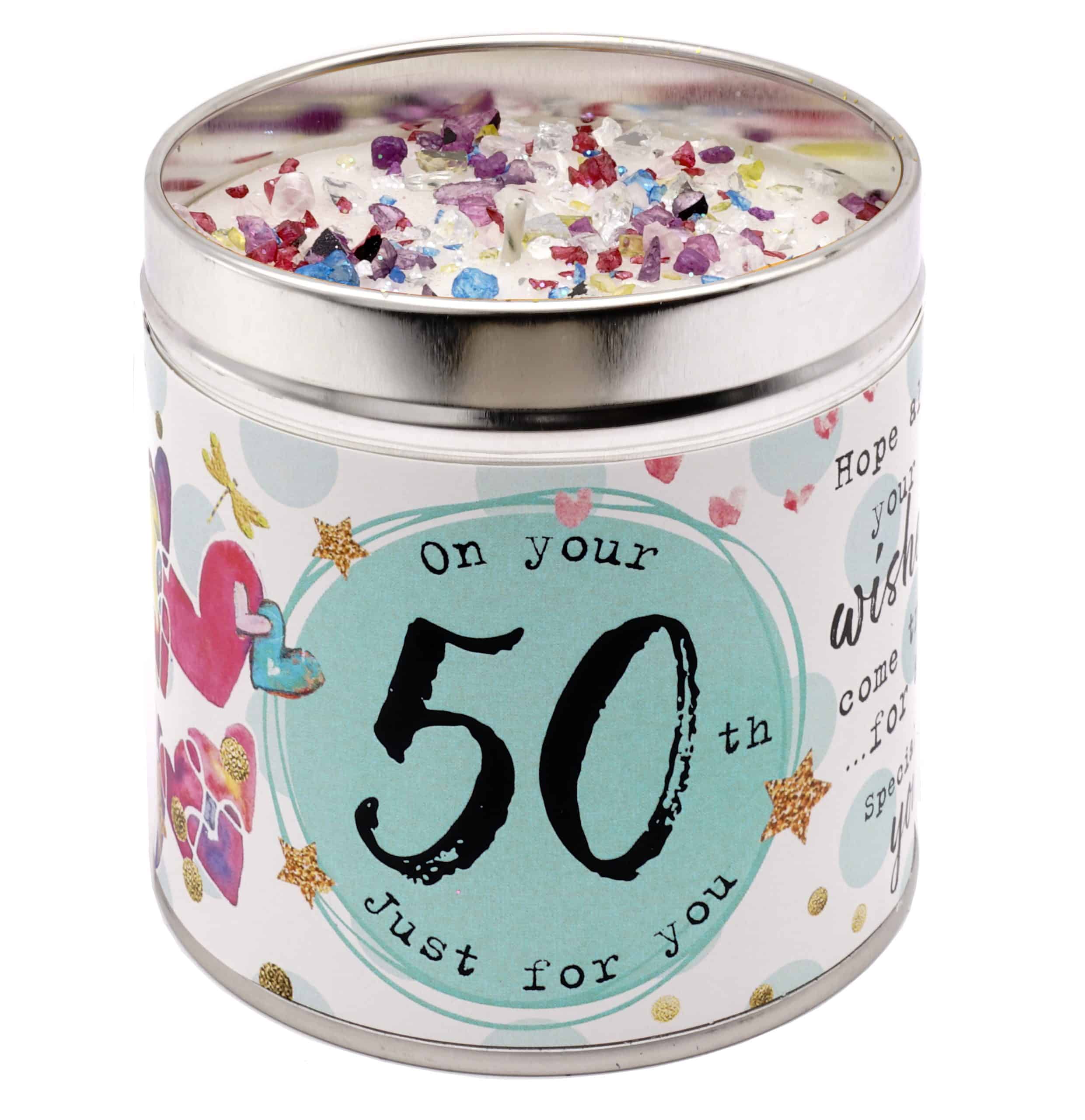 50th Birthday Scented Glitter Topped Candle Tin Best Kept Secrets