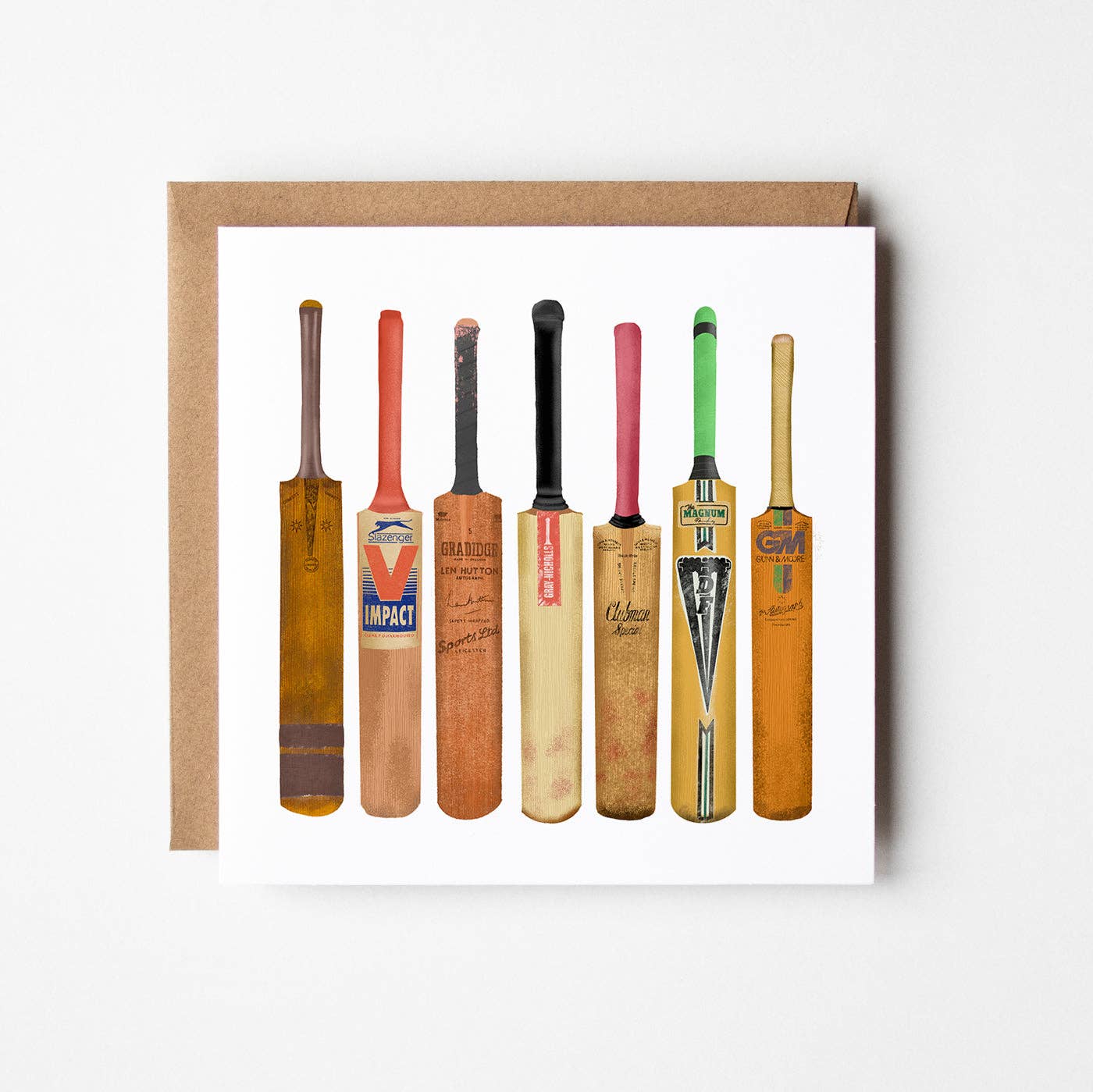 Design Smith - Cricket Bats - blank greetings card - More Than Just a Gift | Narborough Hall