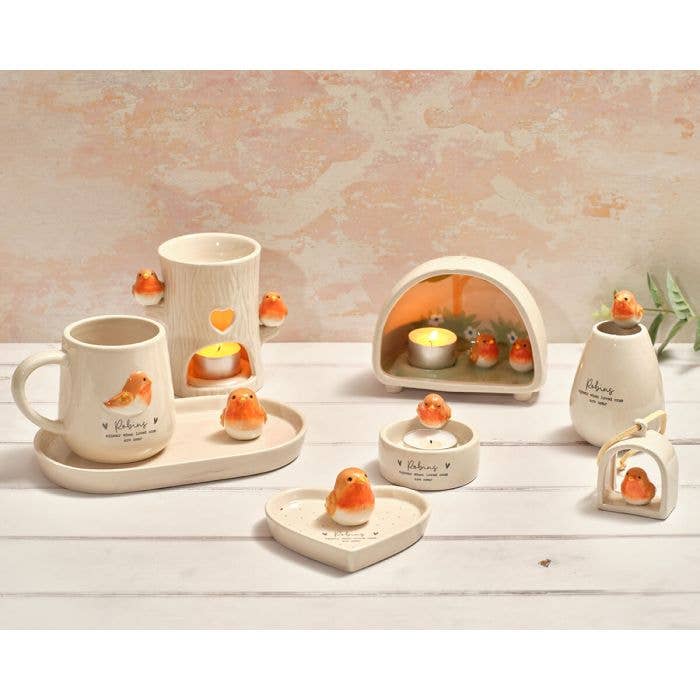 Tiny World Boxed Robins Appear Robin 3D Ceramic Tealight Holder