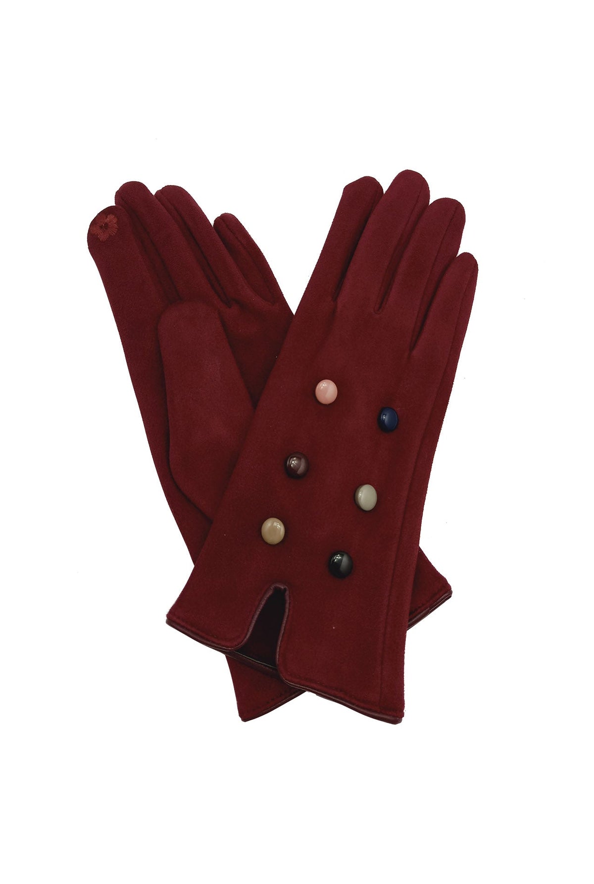 Velvet gloves with multicolour buttons - maroon