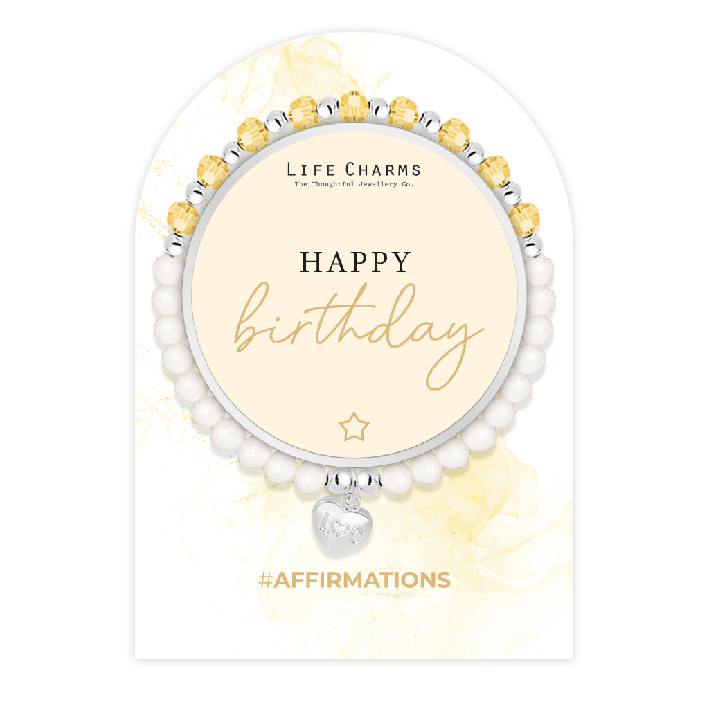 Life Charms White Gold and SIlver Happy Birthday Affirmations Bracelet - More Than Just a Gift | Narborough Hall