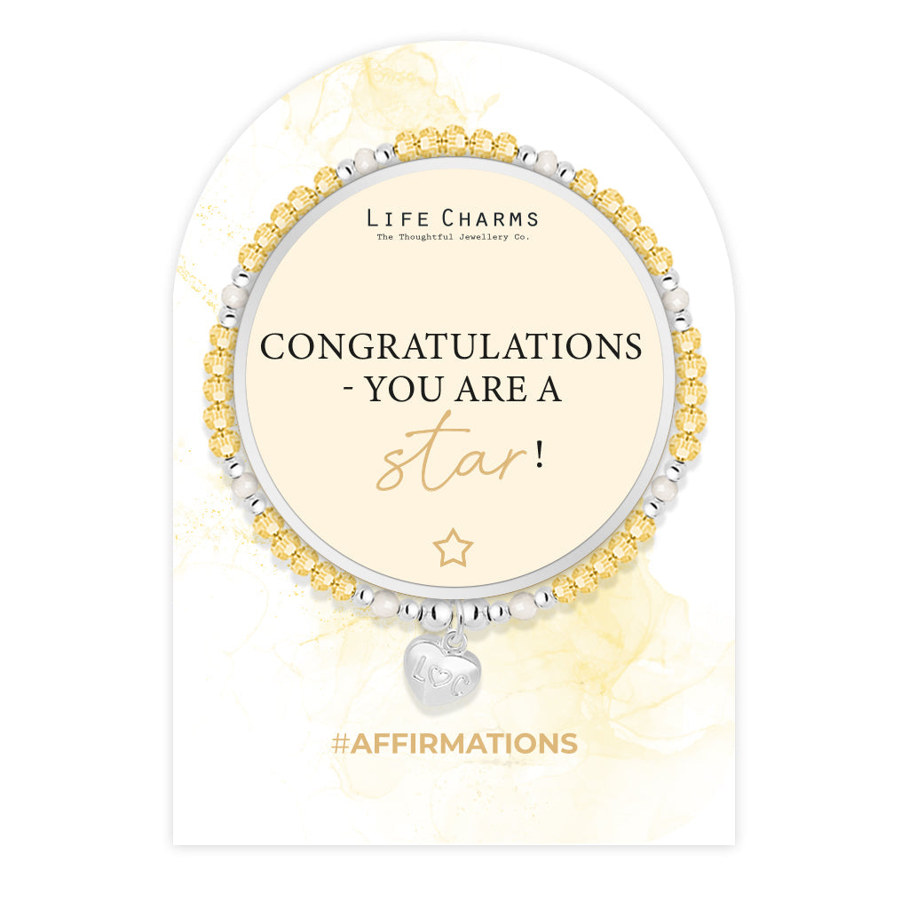 Life Charms Gold and White Congratulations Affirmations Bracelet - More Than Just a Gift | Narborough Hall