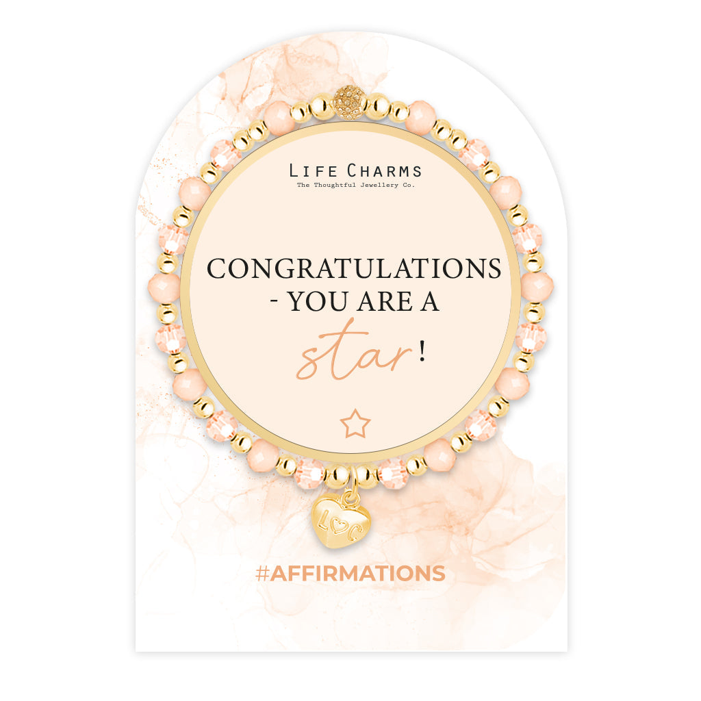 Life Charms Peach and Gold Congratulations Affirmations Bracelet - More Than Just a Gift | Narborough Hall