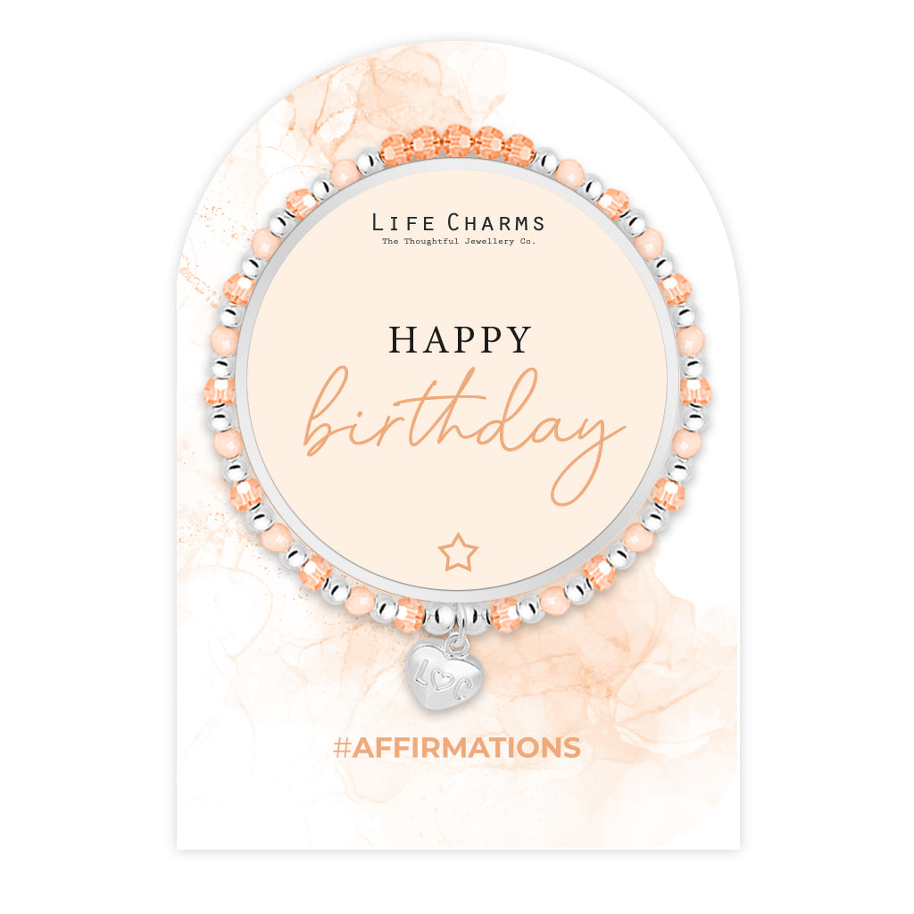 Life Charms Peach, Pink and Silver Happy Birthday Affirmations Bracelet - More Than Just a Gift | Narborough Hall