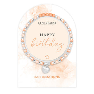 Life Charms Peach, Pink and Silver Happy Birthday Affirmations Bracelet - More Than Just a Gift | Narborough Hall
