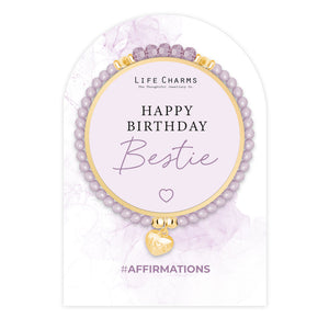 Life Charms Lilac Purple and Gold Happy Birthday Bestie Affirmations Bracelet - More Than Just a Gift | Narborough Hall