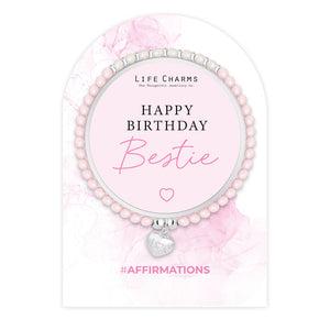 Life Charms Pink White and Silver Happy Birthday Bestie Affirmations Bracelet - More Than Just a Gift | Narborough Hall