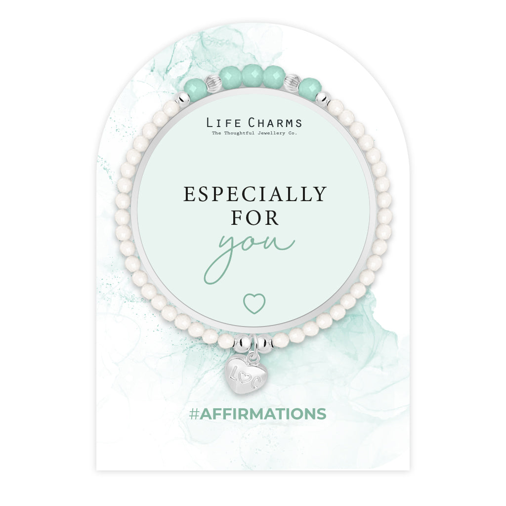 Life Charms Green, White and Silver Especially For You Affirmations Bracelet - More Than Just a Gift | Narborough Hall