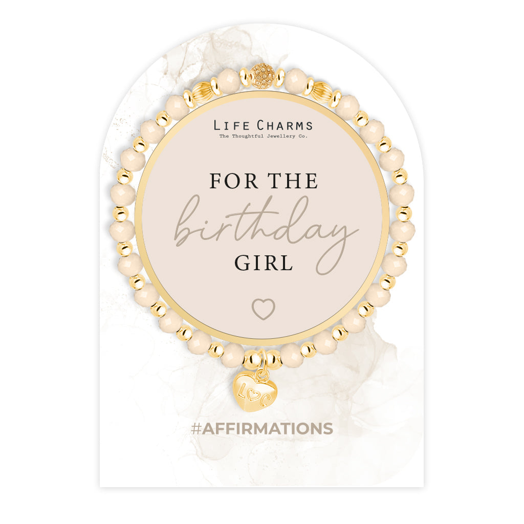 Life Charms Cream and Gold Birthday Girl Affirmations Bracelet - More Than Just a Gift | Narborough Hall
