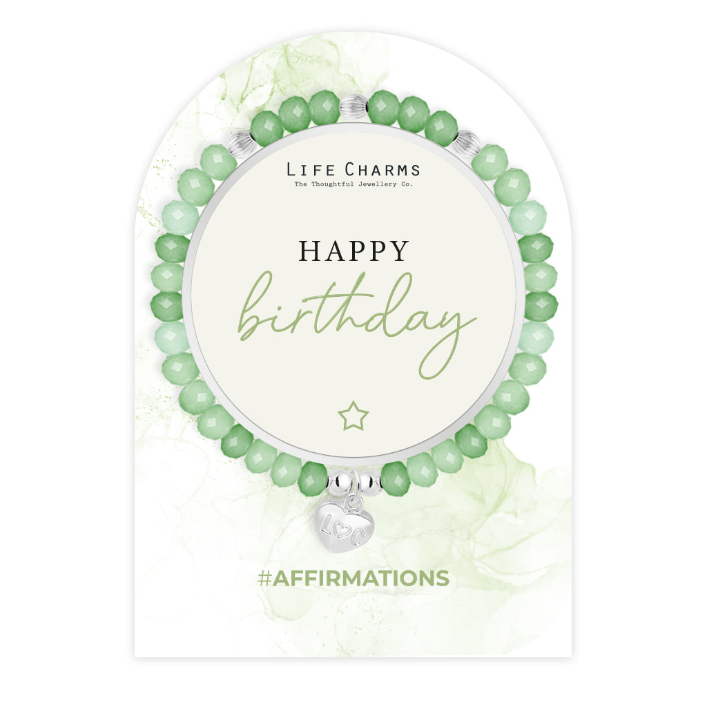 Life Charms Green and Crystal Happy Birthday Affirmations Bracelet - More Than Just a Gift | Narborough Hall