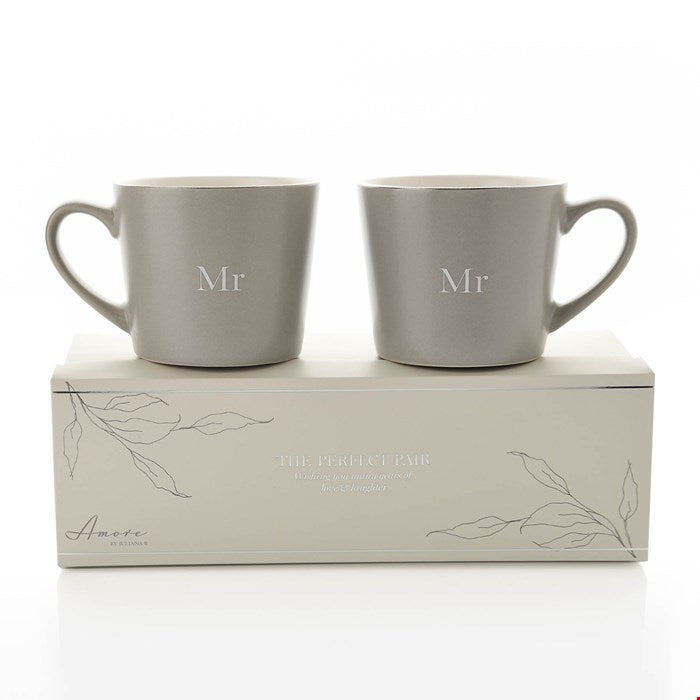 Set Of 2 Grey Mugs - Mr & Mr