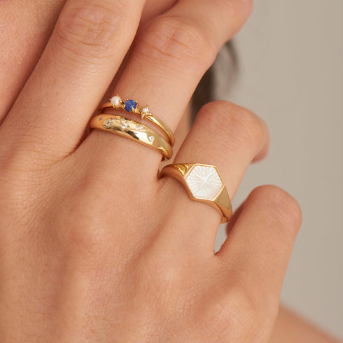 Sterling Silver Gold Lapis Star Adjustable Ring