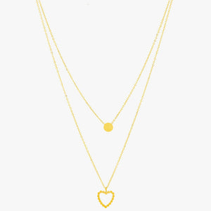 Mira Mira Double Layer Heart & Disc Gold Plated Stainless Steel Necklace