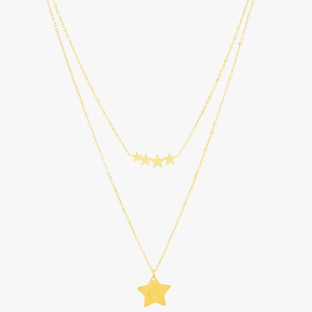 Mira Mira Double Layer Star Gold Plated Stainless Steel Necklace