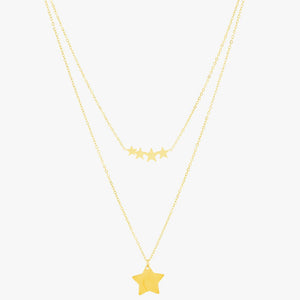 Mira Mira Double Layer Star Gold Plated Stainless Steel Necklace