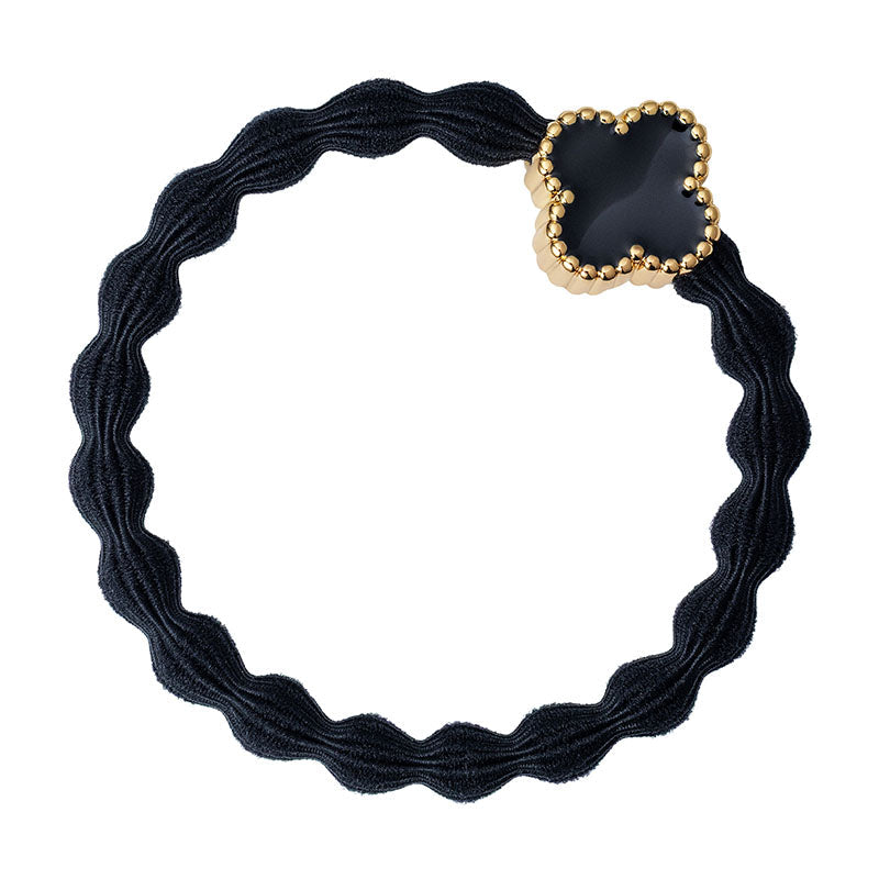 Black Enamel Gold Quatrefoil Bangle Band