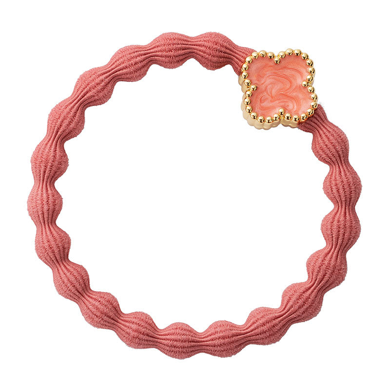 Coral Enamel Gold Quatrefoil Bangle Band