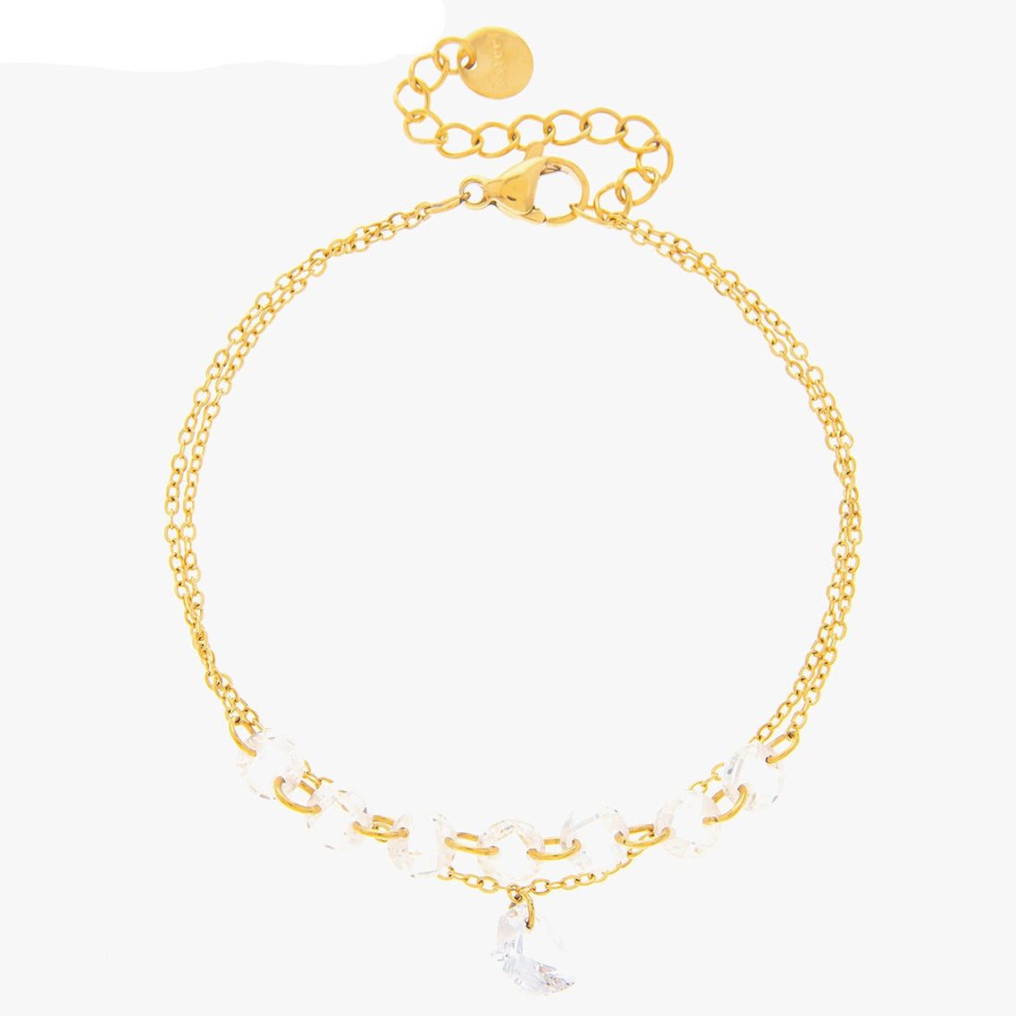 Mira Mira Double Layer Heart Crystal Gold Plated Stainless Steel Bracelet