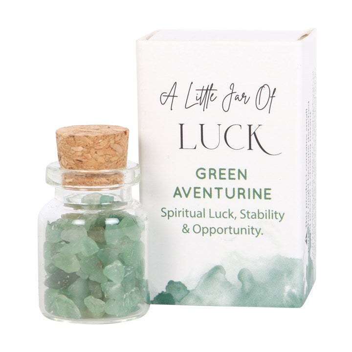 Jar of Luck Adventurine Crystals in a Matchbox