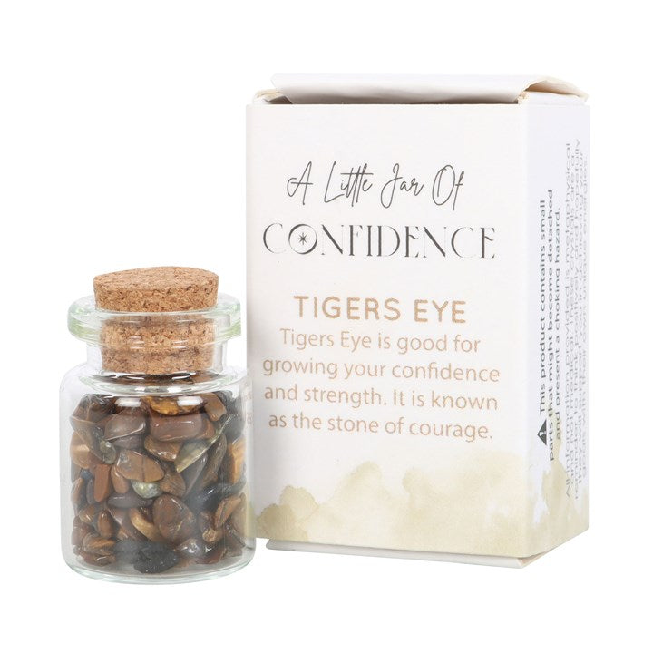 Jar of Confidence Tiger's eye Crystals in a Matchbox