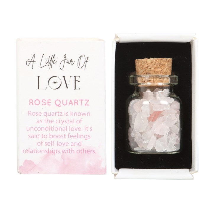 Jar of Love Rose Quartz Crystals in a Matchbox
