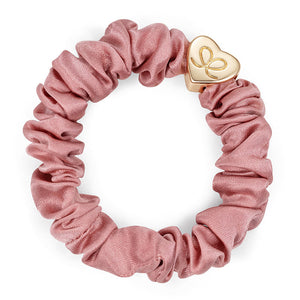 Champagne Pink Gold Heart Silk Scrunchie
