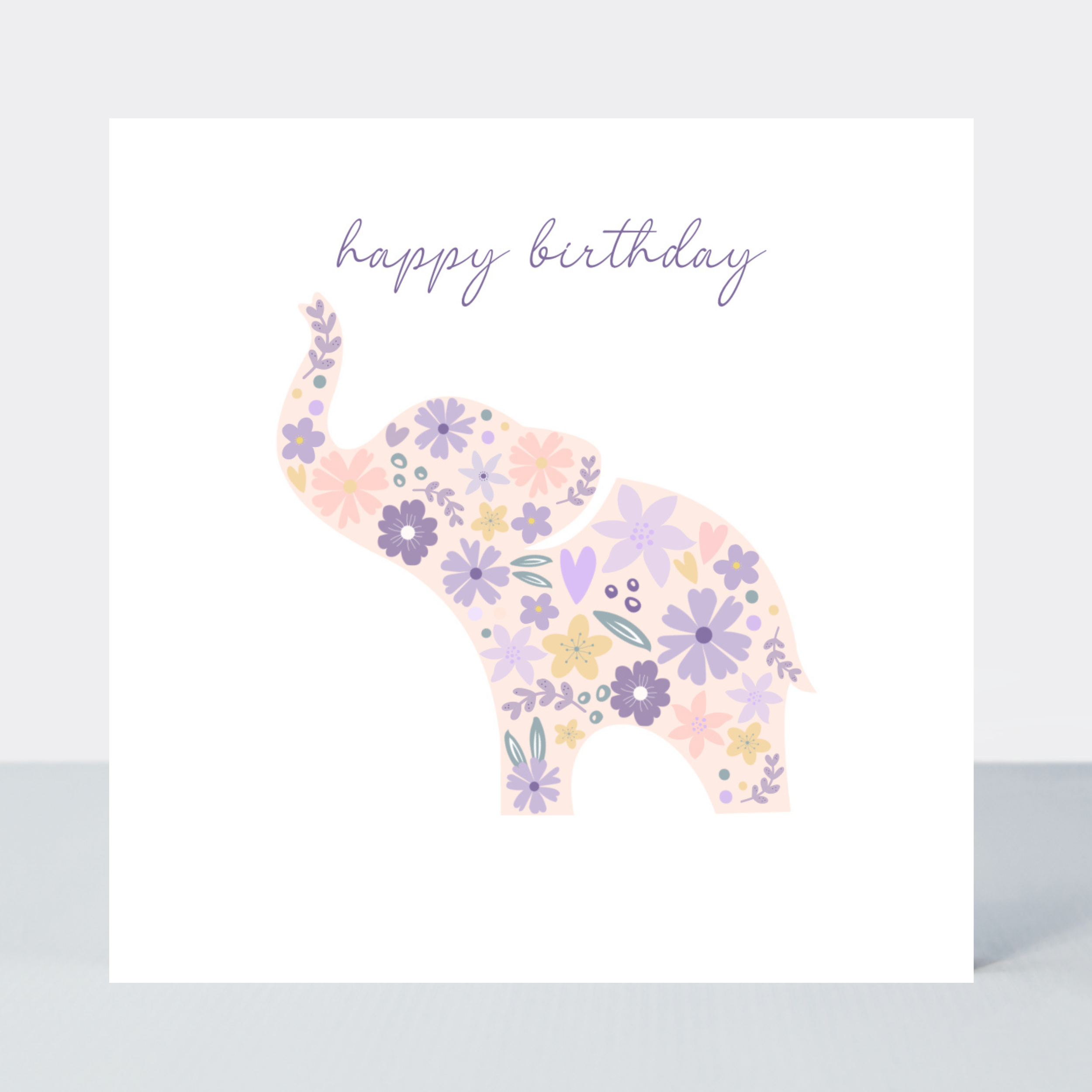 Lavender Haze Flower Elephant Happy Birthday Card
