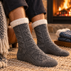 Men's Cable Knit Sherpa Lined Lounge Socks with Gripper Soles
