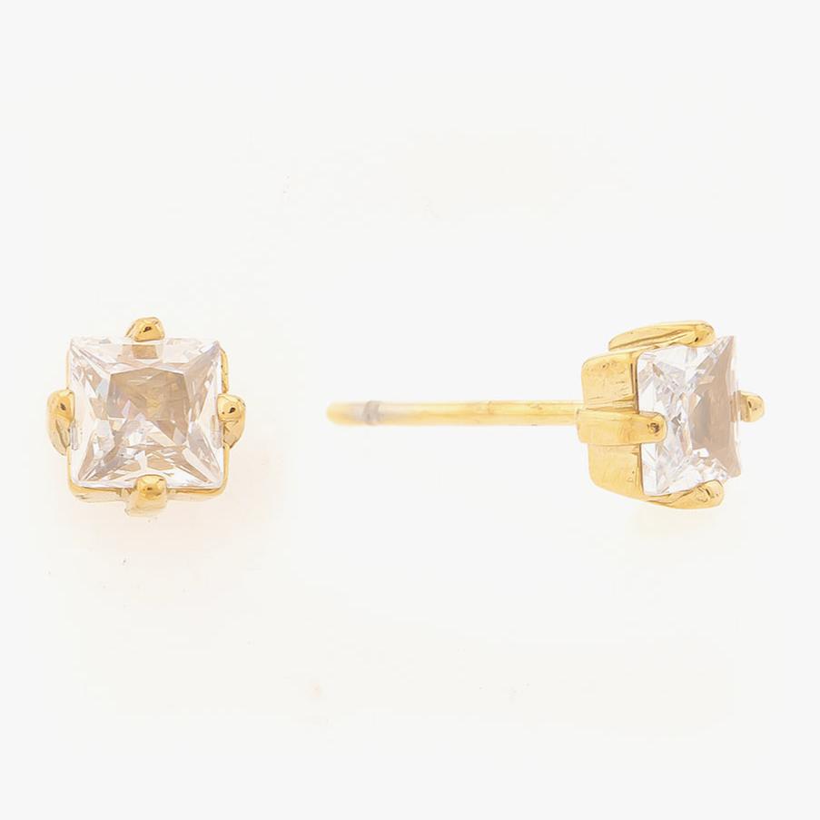 Mira Mira Single Square Sparkle Stud Gold Plated Stainless Steel Earrings