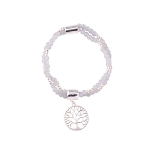 Gaia Silver And Semi-Precious Stone Tree Of Life Multi Row Elasticated Bracelet