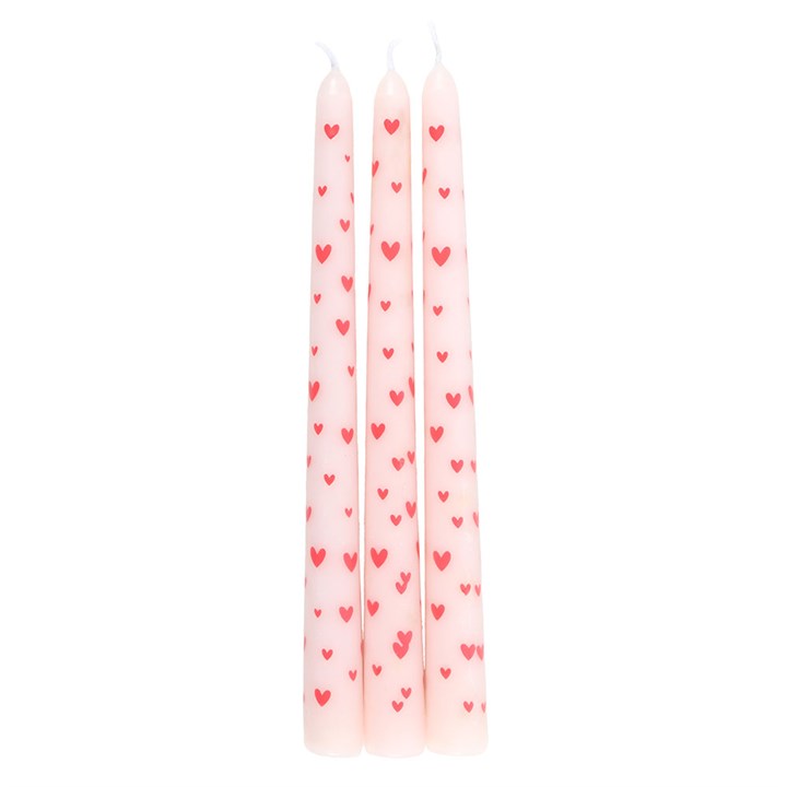Set Of 3 Love Heart Taper Candles
