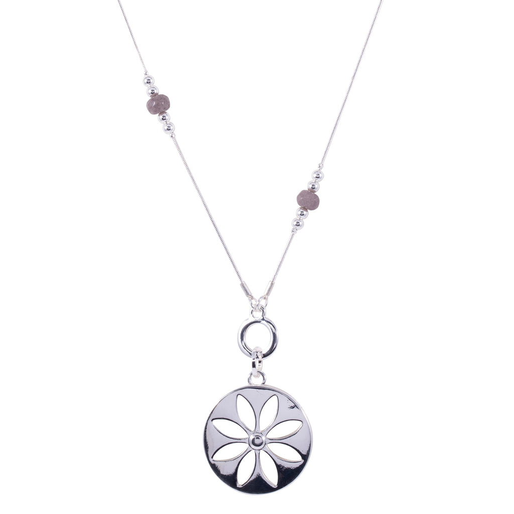 Gaia Silver And Semi-Precious Stone Floral Pendant Necklace