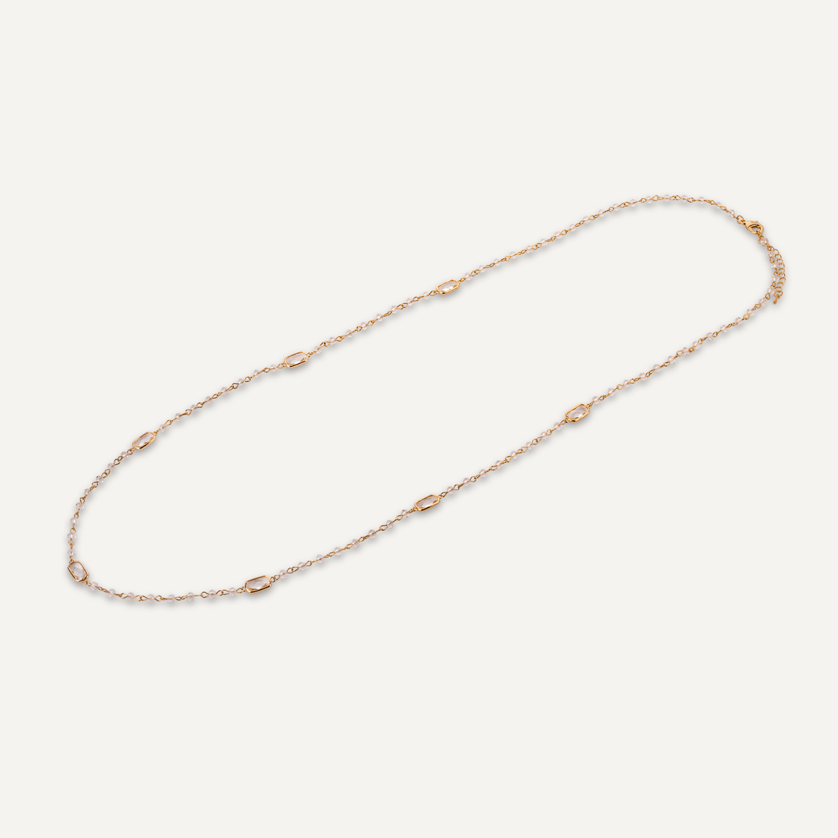 Venus Semi-precious long  gold and clear Clasp Necklace
