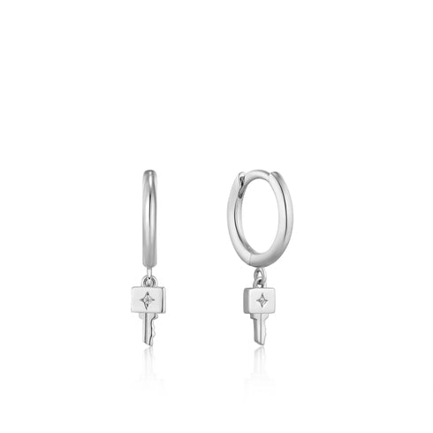 Ania Haie Silver Key Huggie Hoop Earrings