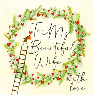 Janie Wilson Wreath with Hearts – Beautiful Wife Christmas Card