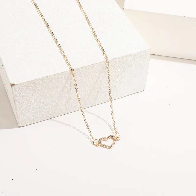Gold Heart Diamante Necklace