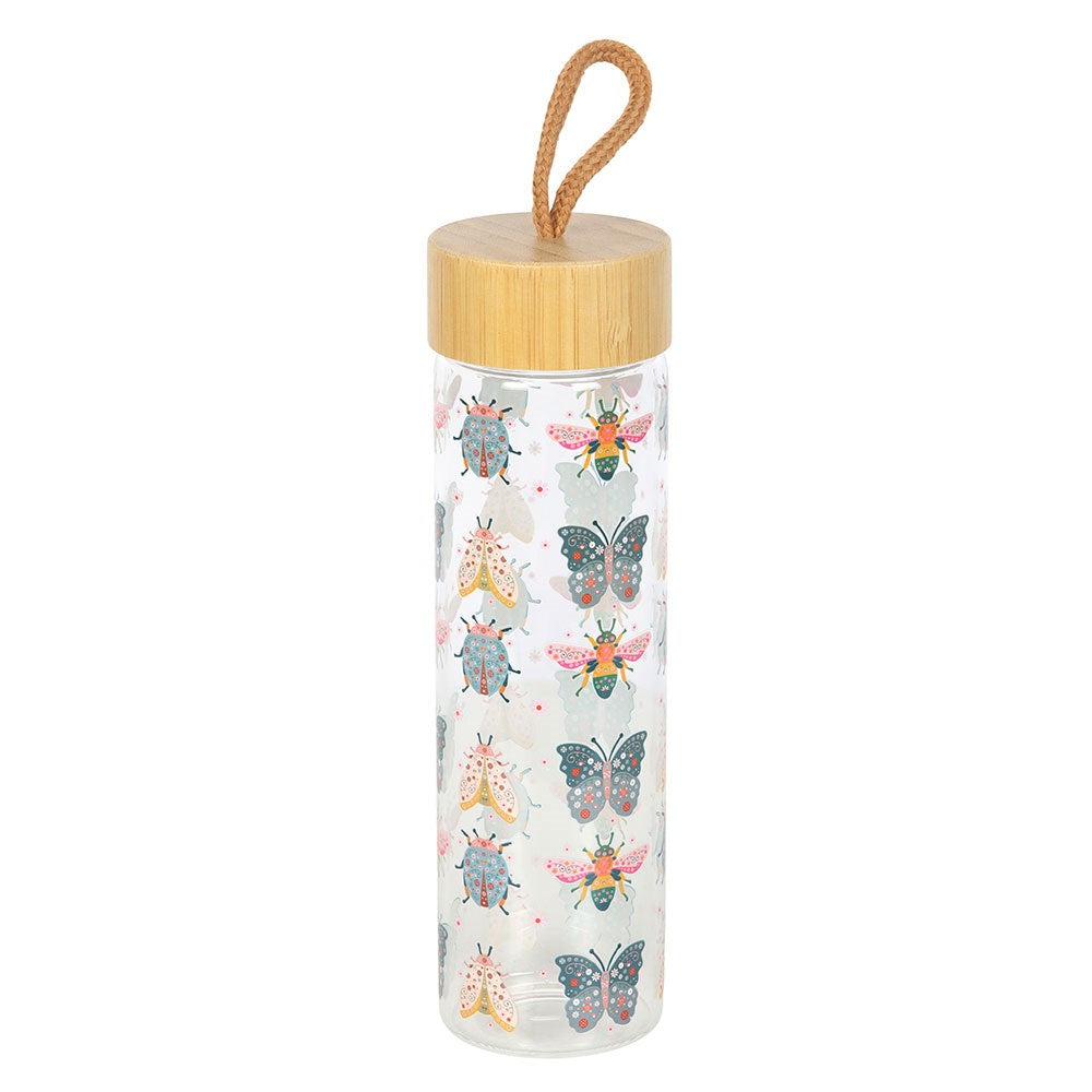 Floral Bug Print Glass Water Bottles