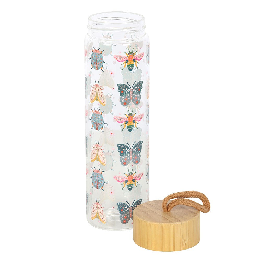 Floral Bug Print Glass Water Bottles