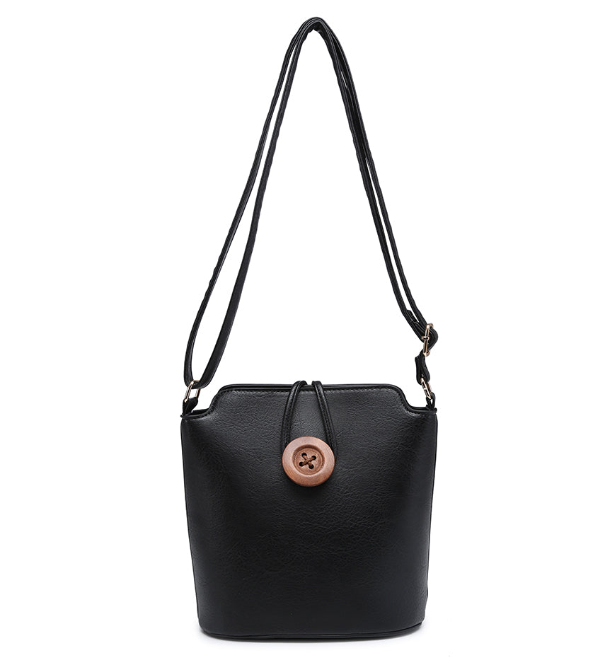 Button Design Bucket Handbag - Black