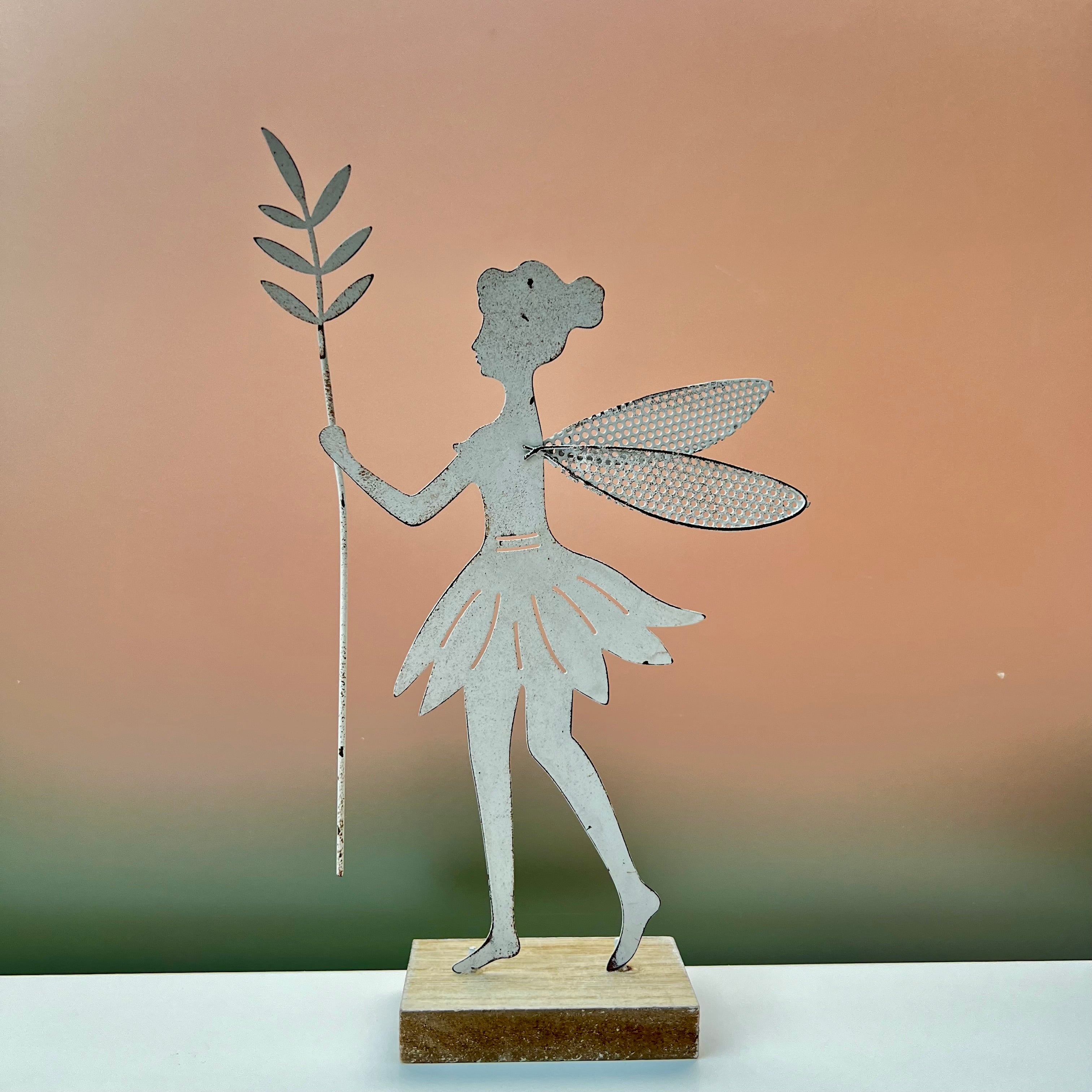 Metal Fairy on Wooden Base Decoration