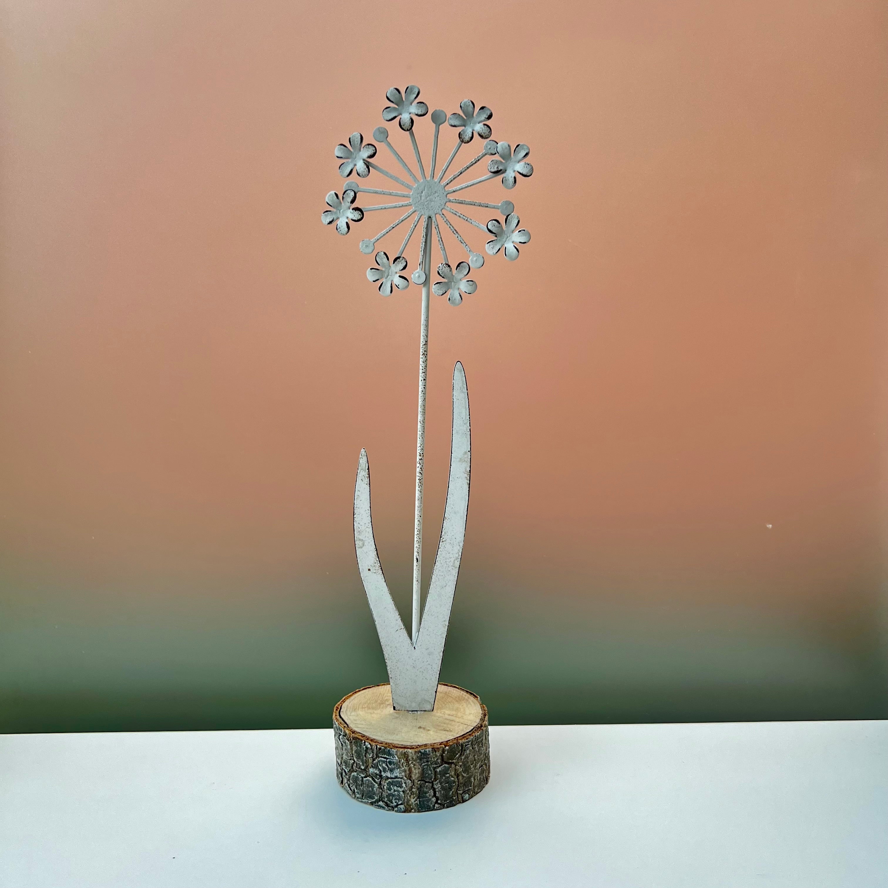 Metal Flower on Wooden Base Decoration