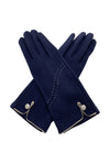 Thermal Felt Navy Gloves with Stitch & Button Detail