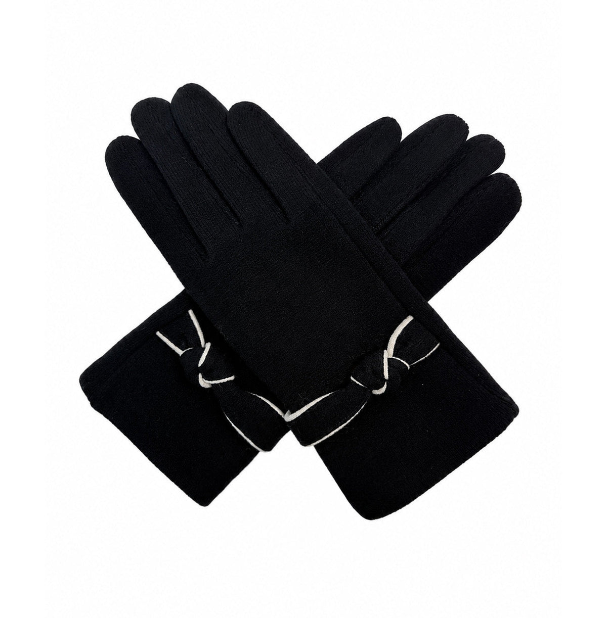 Cosy gloves with tied knot detail - black