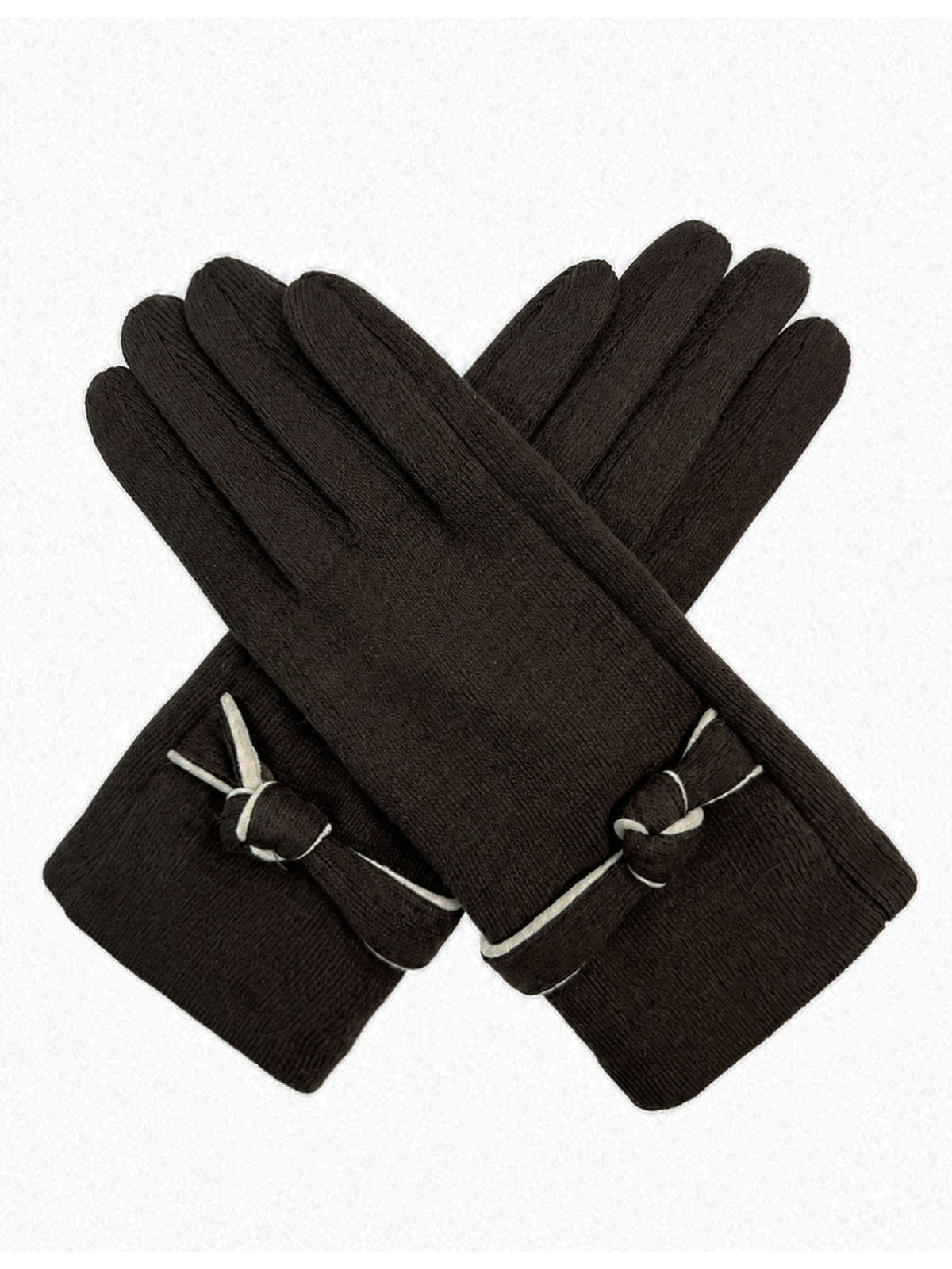 Cosy gloves with tied knot detail - coffee