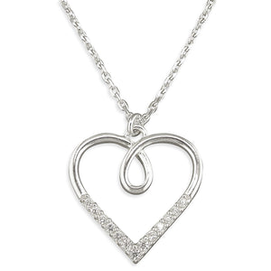 Sterling Silver CZ Loop Outline Heart Necklace