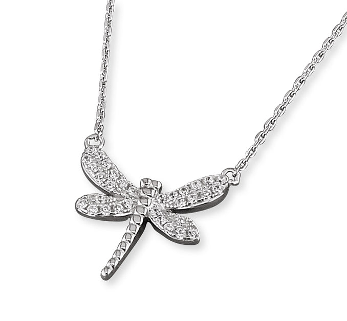 Sterling Silver CZ Dragonfly Necklace