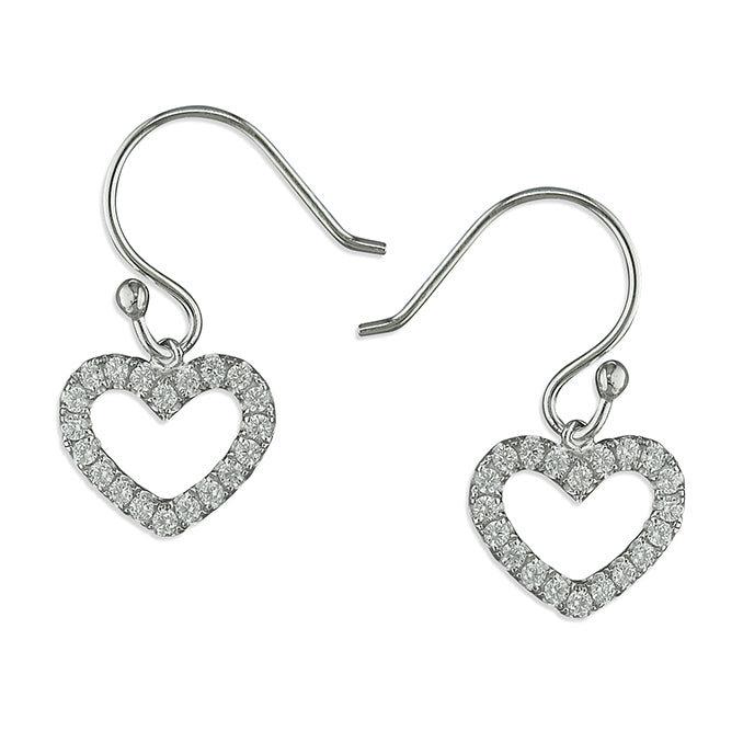 Sterling Silver CZ Heart Drop Earrings